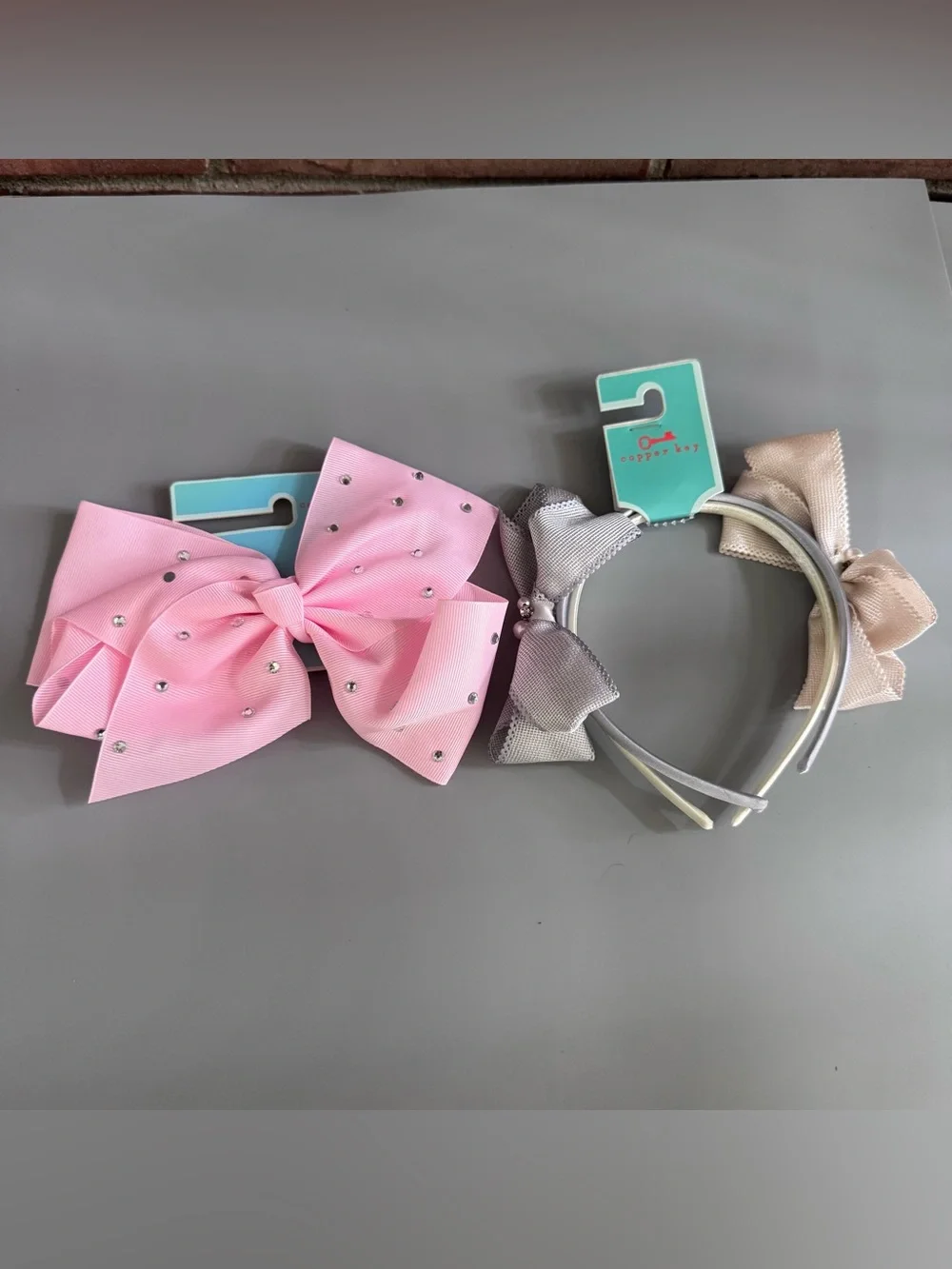 Copper Key Girls Hair Accessories Lot Pink Rhinestone Bow & Bow Headbands NWT